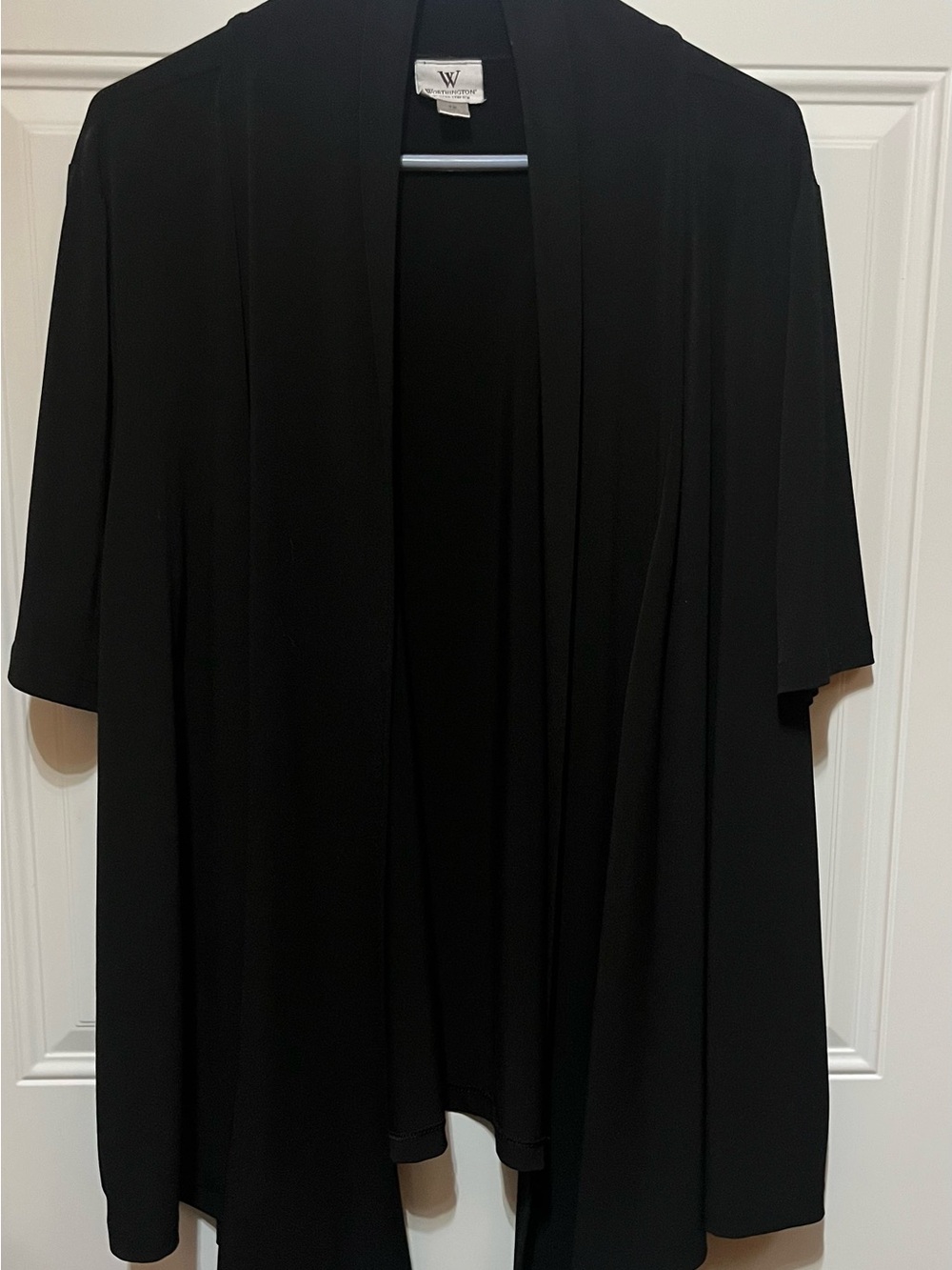Worthington Woman’s Black  Stretch Open-Front Draped Cardigan